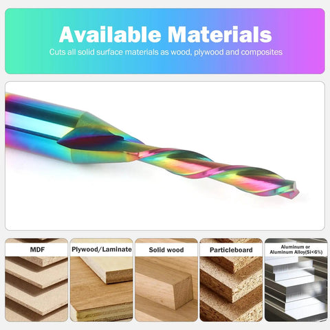 Spiral Downcut Router Bit Heavy Duty One Eighth Inch Cutting Diameter One Quarter Inch Shank Solid Carbide CNC End Mill With TAC Coating