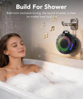 Dope Portable Wireless Shower Speaker With Digital Display And Detachable Hook IPX7 Waterproof LED Light in bathroom setting