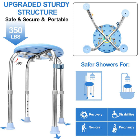 Sturdy Heavy Duty Stainless Steel Shower Stool 350 Lb Capacity With Round Tub Seat And Grab Bar Non Slip Feet Handicap Chair