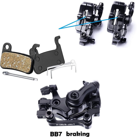Front And Rear Bike Disc Brake Kit With 160mm Rotors Calipers Cables Levers And Fixing Screws, stainless steel calipers detail.