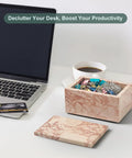 Natural Marble Storage Box With Lid Pink Rectangular Stone Organizer For Jewelry Makeup Cotton Swabs And Keepsakes Luxury Home Decor 5.9 x 3.9 x 3.1 Inch with office desk items.