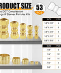 Front view of brass DOT straight union compression fittings kit for nylon air-brake tubing, 53 pcs; sizes 1/8–5/8 in.