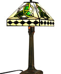 Irish Tiffany Style Table Lamp With Stained Glass Shade, Bronze Metal Base, E26 Bulb Holder, 18 Inch Tall, 12 Inch Shade, UL Listed Decor