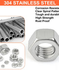 Close-up of hex nut from Hex Nuts Assortment Kit 150 Piece Set in 10 SAE Sizes Stainless Steel 304