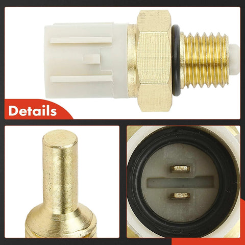 A-Premium 2-pin engine coolant temperature sensor with brass threaded body and white plastic connector (front view)