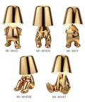 Gold Decor Thinker Statue Bedside Table Lamp With USB Port, Touch Control LED Night Light, 5 different gold lamp designs