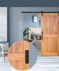 Wooden sliding door with 12 Inch Sliding Barn Door Handle Pull With Flush Back Plate, Matte Black Powder Coated Finish installed