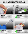 SWANLAKE 200cc automotive fluid extractor kit with clear syringe, brass adapter, green cap, and blue reservoir.