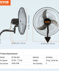 Side and front view of Two Pack 20 Inch Wall Mount Fans With Oscillation, black metal industrial design by Vevor.