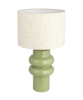 Stoneware Table Lamp In Celery Green With Linen Drum Shade Modern Boho Style Lighting For Living Room Or Bedroom Warm Soft Glow