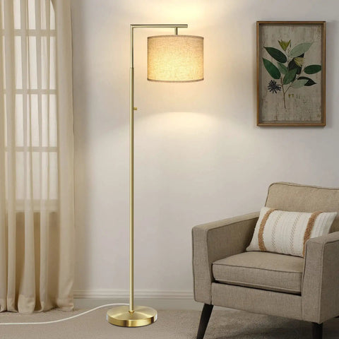 Dope Dimmable Floor Lamp With Remote Control, 4 Color Temperature Lighting, Tall Gold Standing Lamp With Beige Shade in living room
