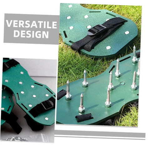 16 Piece Lawn Aerator Shoes Straps With A Workhorse Heavy Duty Garden Spikes for lawn care on green grass