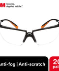 Privo Anti-Fog Safety Glasses With Black Frame, ANSI Z87 Rated Protective Eyewear, European Style, front view display