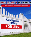 Prime Space For Lease Vinyl Banner Sign 18x48 Inch Heavy Duty Outdoor Advertising Weatherproof Sign With Metal Grommets For Shops Offices And Warehouses on white fence