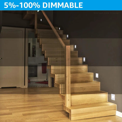 5CCT 120V LED Step Lights, Dimmable 5 Percent To 100 Percent, 3.5W 150LM, illuminate indoor wooden staircase, Pack Of 6