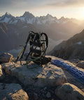 Lightweight Aluminum Backpack Frame For Hiking And Mountaineering, External Load Bearing Pack Frame with gear on rocky terrain