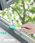 Person using Eight In One Cleaning Brush Set For Tight Spaces With Crevice Bottle Groove Gap Edge Detailing on window track