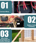 Steps for Beefy Hydraulic Crimping Tool Kit With 13 Dies, 10 Ton battery cable crimper, wire rope crimping for railings shown.