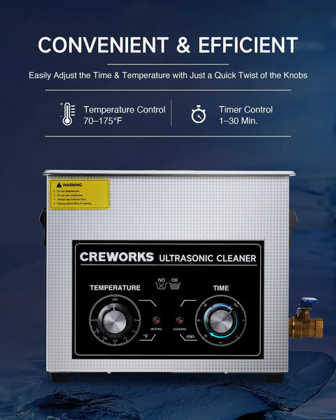 Pro Grade 6.5L Ultrasonic Cleaner With Knob front view showing control panel and knobs for temperature and time settings