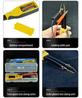 Digital Multimeter With LED Clip Probes For Non Solder Testing showing battery compartment, probe tips, and storage case
