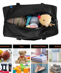 Mid-Size Weekender Travel Duffle Bag, 24x12x12 Inch, 53L Capacity, Water Resistant Black Duffel For Overnight Trips, open view