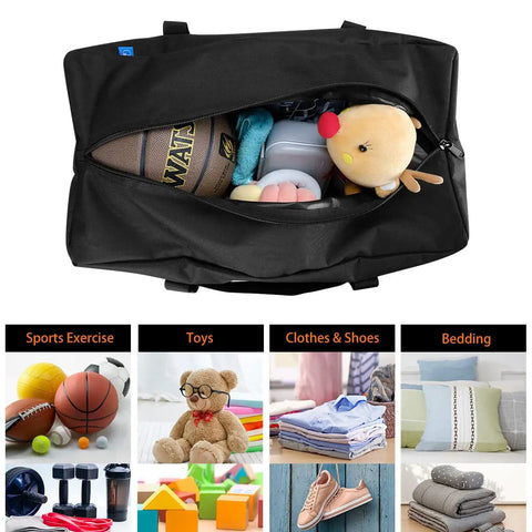 Mid-Size Weekender Travel Duffle Bag, 24x12x12 Inch, 53L Capacity, Water Resistant Black Duffel For Overnight Trips, open view
