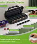 Powerful Vacuum Sealer For Food 90kPa With Dry And Moist Modes, 7 In 1 Function, shown with components and features