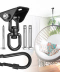 Heavy Duty 360 Degree Rotating Hammock Hooks Kit With 1200 Lb Capacity for hammock chairs, shown with ceiling mount and screws.