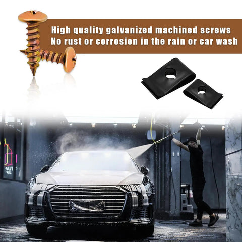 170 Piece Car U Clip And Screw Assortment Kit With galvanized screws and U-clips shown next to car in a wash.