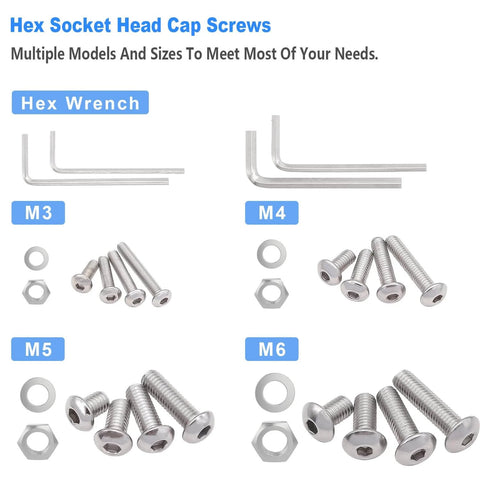 Complete 540-Piece Metric Hex Socket Head Cap Screws And Nuts Kit, M3 To M6, 8Mm To 20Mm Length, 304 Stainless Steel, Corrosion-Resistant