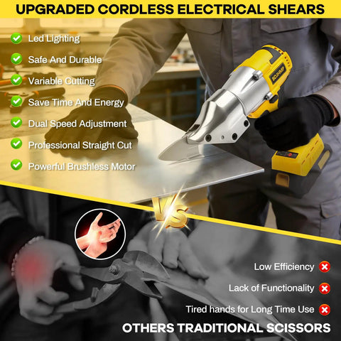 Cordless 20V Max Metal Shears cutting metal sheet, heavy duty brushless cutter for stainless steel and iron, high torque 295 ft lbs 400 Nm