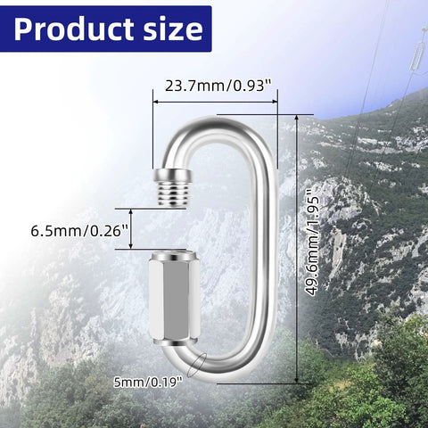 10 Pack 2 Inch Quick Links Three Sixteenth Inch 304 Stainless Steel D Shape Connectors with dimensions for outdoor use