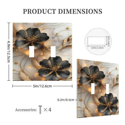 Ultra Sharp Vintage Black Gold Floral Marble Light Switch Cover Made From Heavy Duty Abs Plastic For Double Toggle Walls dimensions.