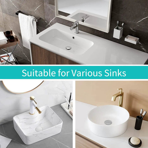 Universal Brass Sink Stopper Pop Up Drain Plug For 1.04 To 1.97 Inch Drains With Hair Catcher displayed in various sinks