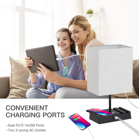 Wireless Charging Bedside Lamps Set Of 2 With USB A And C Ports Phone Stands 3 Way Dimmable Touch Control Nightstand Lamps For Bedroom Bulbs Included Now, linen lampshade, phone and tablet charging