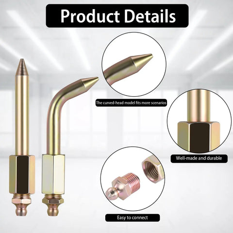 7 Piece Grease Gun Accessory Kit with bent and straight nipple nozzles for small and confined spaces, product details view