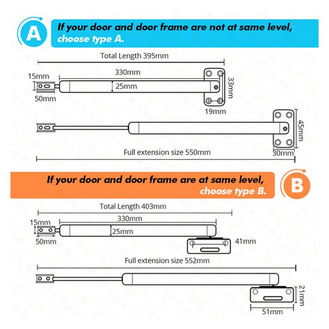 Overhead Door Closer With Soft Close Automatic Gas Spring 110 Degree Positioning For Precise Opening 30 Kg Load Capacity diagram