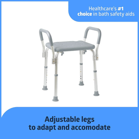 Heavy Duty Bath Bench With Padded Armrests For Safe Showers, High Weight Capacity Up To 350 Lbs, Comfy Durable Shower Seat