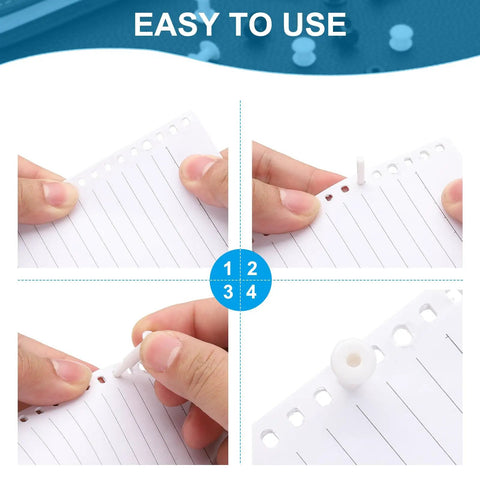 Demonstration of M5x3mm Top Shelf Black Plastic Chicago Screws in use on scrapbook paper for binding and fixing.