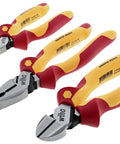 Insulated Industrial Pliers And Cutters Set, 3 Piece, 8 Inch Each, Pro Grade Electrician Tools Kit For Hardwired Projects displayed