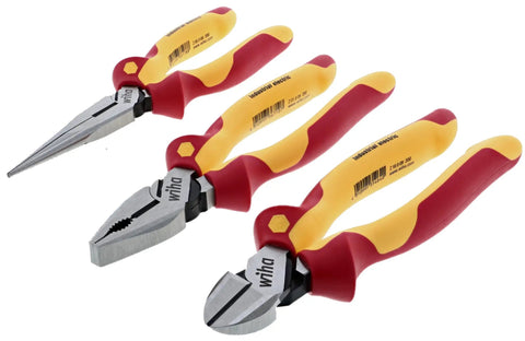 Insulated Industrial Pliers And Cutters Set, 3 Piece, 8 Inch Each, Pro Grade Electrician Tools Kit For Hardwired Projects displayed