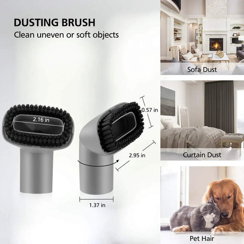 Dust brush from Crevice Tool And Dust Brush Vacuum Attachments Kit for cleaning sofa, curtains, and pet hair in various home settings.