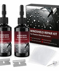 Windshield Crack Repair Kit 2 Pack Straight Up Solid Auto Glass Fix Tool with resin bottles, films, and scraper for chip repair.