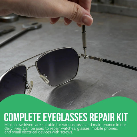 Using precision screwdriver from Eyeglasses And Sunglasses Repair Kit With Screws Nose Pads Magnetic Screw Assortment.