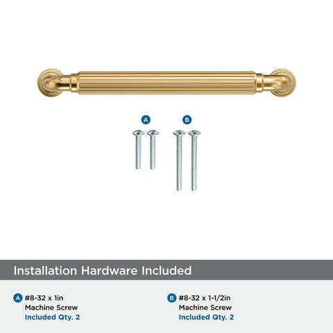 Cowrie Champagne Bronze Cabinet Pull Five And One Sixteenth Inch Center To Center Measurement For Cabinets And Drawers Transitional Style Five And Five Eighths Inch Overall Length Model BP37703CZ with installation hardware shown
