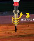 Impact Rated Five Piece Damaged Screw Extractor Set With Quick Connect Magnetic Adapter And EZ View Case shown extracting screw