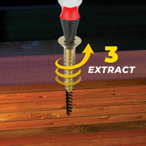 Damaged Screw And Bolt Extractor Set For Removing Stripped Screws And Stubborn Bolts Heavy Duty Black Tool in action on wood