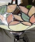 Detail of Pink Wisteria Tiffany Style Stained Glass Semi Flush Mount Ceiling Light With Close To Ceiling Design, Handmade Glass Fixture