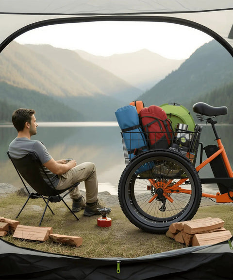 Folding Electric Tricycle For Adults With 600W Peak Power, 24 Inch Wheels, 499Wh Battery, 3 Wheel Mobility Bike For Seniors, LCD Display, Removable Battery, Rear Differential, Basket, Up To 15.5 MPH with camping gear