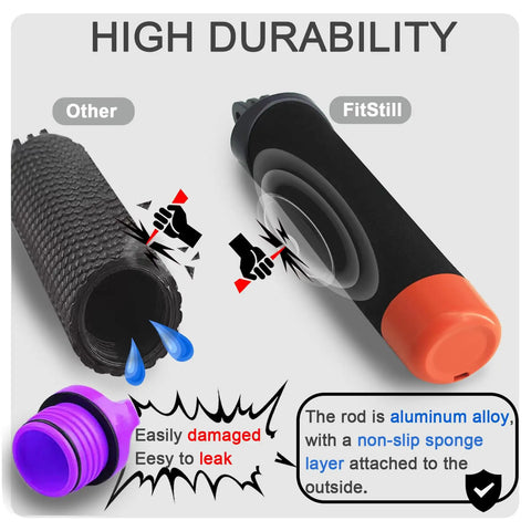 Comparison of underwater grips highlighting FitStill's durability, showing waterproof material, aluminum alloy and non-slip features.
